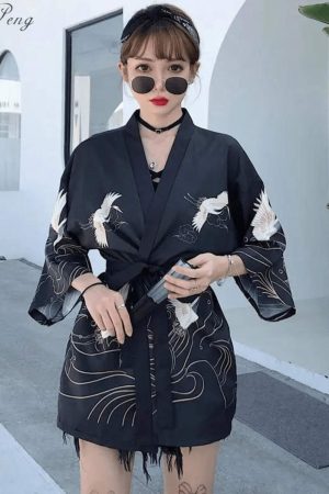 Kimono damskie czarne damskie narzutka