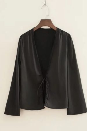 Kimono damskie czarne z długim rękawem