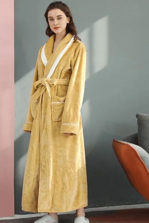 Szlafroki kąpielowe damskie żółte eleganckie dla kobiet